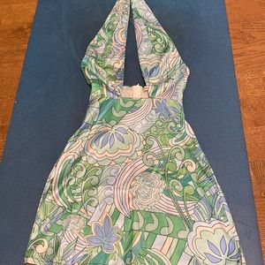 Morning Mist - blue & green pattern mini dress